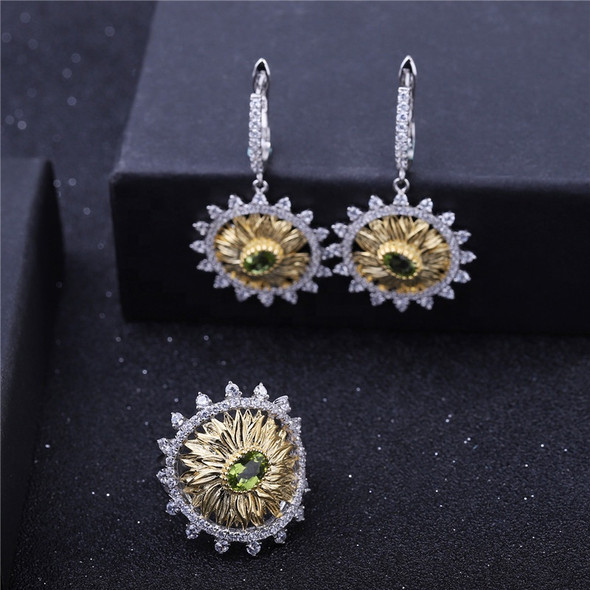 C7614 Guangzhou Wholesale Turkish 925 Solid Sterling Silver Natural Peridot Gemstone Sunflower Jewelry Set C7614 Guangzhou Wholesale Turkish 925 Solid Sterling Silver Natural Peridot Gemstone Sunflower Jewelry Set