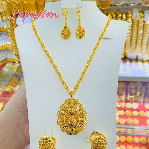 New 24K Gold Plating Dubai Jewelry Necklace Earrings Wedding Three Piece Set YY10326