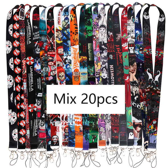 FI39 Wholesale 20pcs/lot Strap Lanyard for Keys Keychain Halloween Horror Movies Hang Rope Lariat Accessories Cool Gift For Men