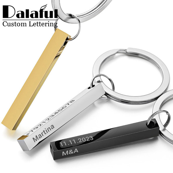 Personalize Keychains 3D Bar Stainless Steel Keyrings 4 Sides Engrave Text Name Date Logo Custom Key Chains Rings Love Gift P039 Personalize Keychains 3D Bar Stainless Steel Keyrings 4 Sides Engrave Text Name Date Logo Custom Key Chains Rings Love Gift P039