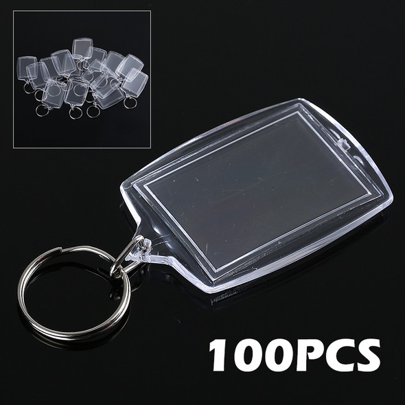 100pcs Keychain Acrylic Key Chain Key Ring Blank Keyrings Insert Photo Passport Keychain Gift for Women Men Kids