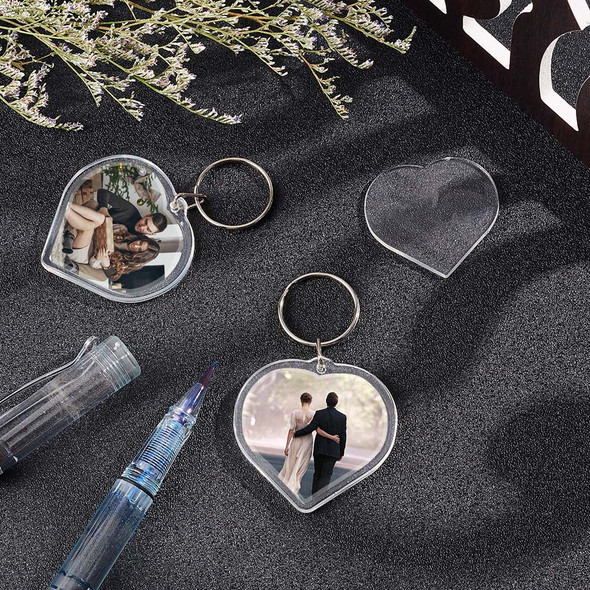 50Sets Heart Custom Blank Photo Keyring Clear Blank Photo Insert Keychains For DIY Picture Frames