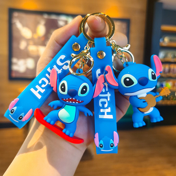 New Cartoon Anime Disney Keychain Mickey Mouse Minnie Lilo & Stitch Doll Keyring Ornament Key Chain Car Pendant Kids Toys Gift