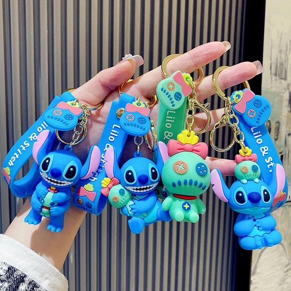 Disney Cartoon Anime Lilo and Stitch Pendant Keychains Holder Car Key Chain Key Ring Mobile Phone Bag Hanging Jewelry Gifts