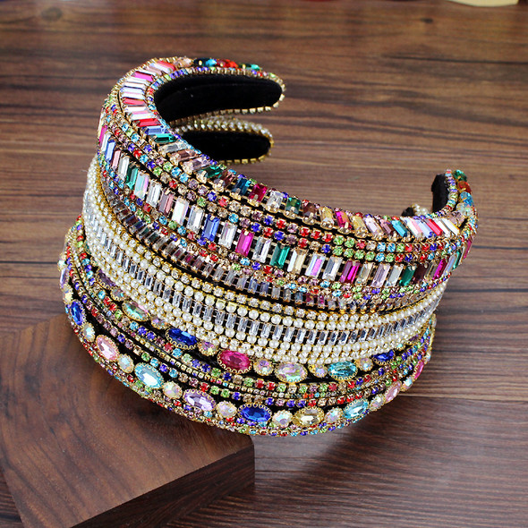 Handmade Colorful Crystal Baroque Tiara Hairbands Diamante Padded Headbands For Women Headdress Birthday Wedding Hair Jewelry