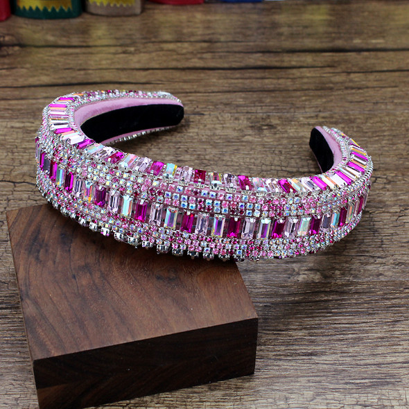 Gorgeous Pink Crystal Princess Padded Headbands Rhinestone Baroque Handmade Hairbands For Women Hair Jewelry Girls Wedding