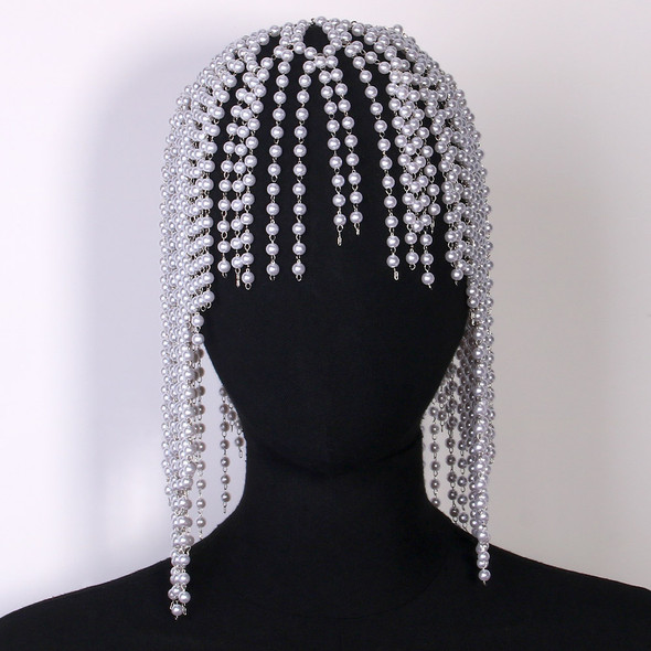 Fashion Pearl Tassel Headpiece Cap Wedding Hair Accessories Indian Jewelry Elegant Bridal Head Chain Hat Women Prom