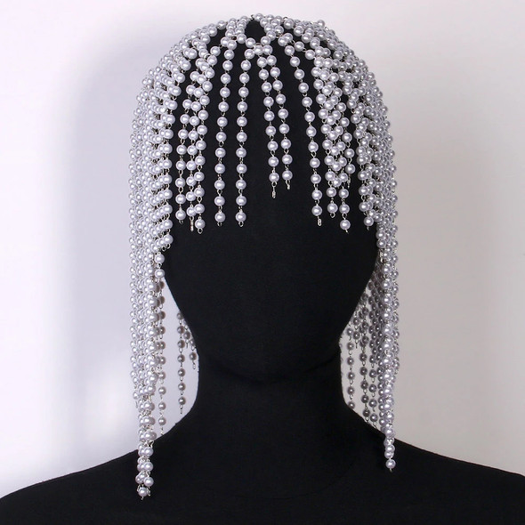 Fashion Pearl Tassel Headpiece Cap Wedding Hair Accessories 2024 Gift Indian Jewelry Elegant Bridal Head Chain Hat Women Prom