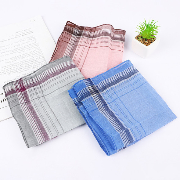 12pcs Simple Polyester Cotton Light Colored Handkerchiefs Checkered Square Edge Handkerchief For Men Elderly Soft Suit Pocket