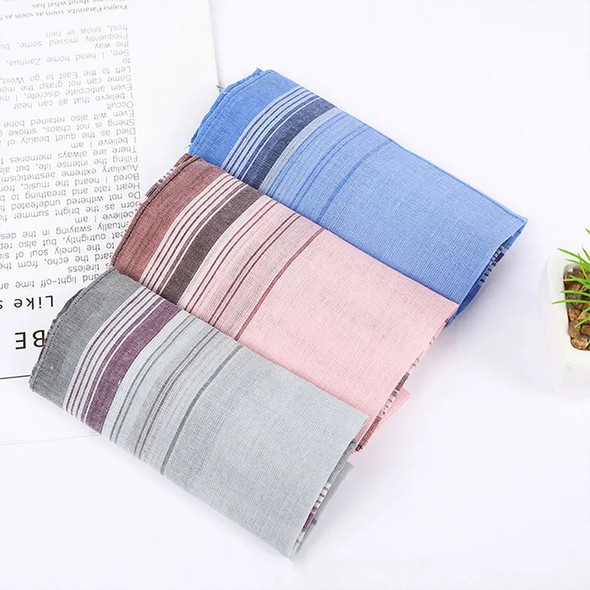 12pcs Simple Polyester Cotton Light Colored Handkerchiefs Checkered Square Edge Handkerchief For Men Elderly Soft Suit Pocket