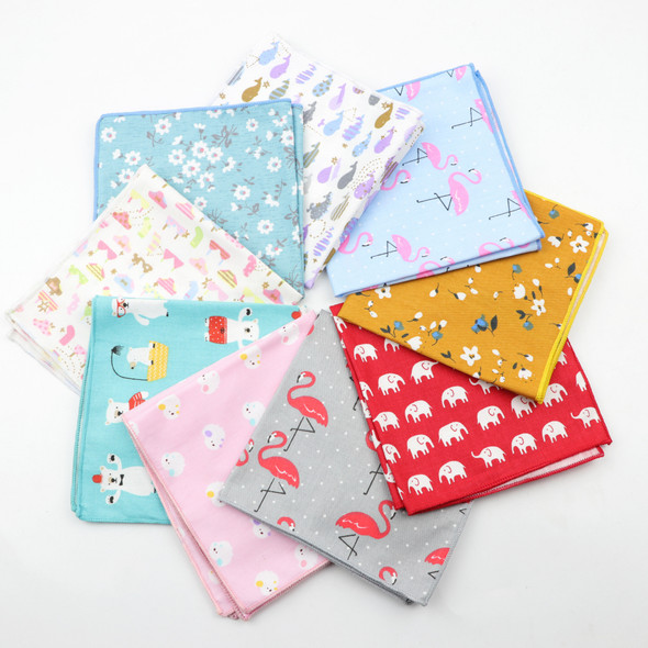 Kids Handkerchief Scarves Vintage Cotton Hankies Men's Pocket Square Children Dog Duck Animal Fruit Handkerchiefs