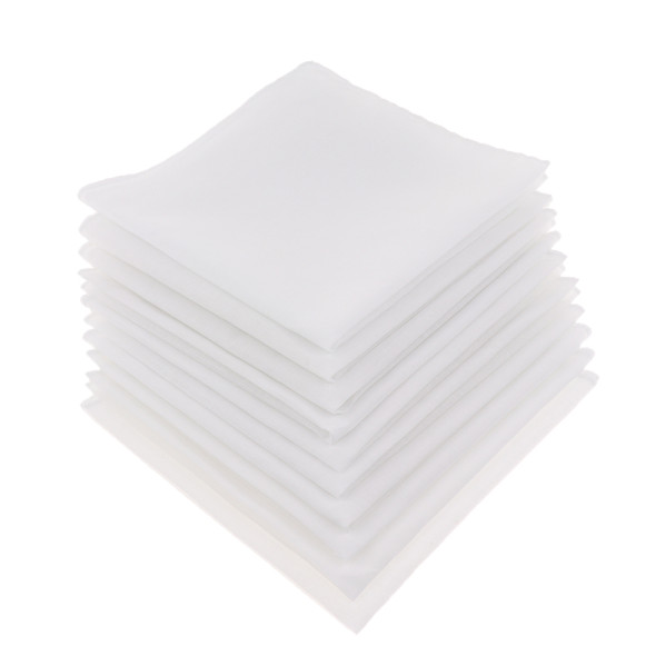 10pcs Mens Pure Solid White Handkerchiefs Cotton Square Super Soft Washable Hanky DIY Accessories