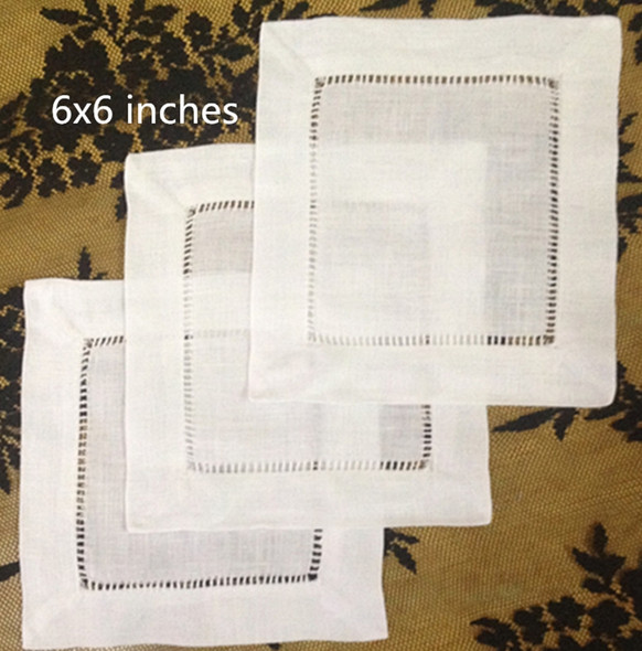 Set of 120 Fashion Cocktail Napkins 6x6"Hemstitched Linen Cocktail Napkins dress up any Cocktail Party / Wedding decoration