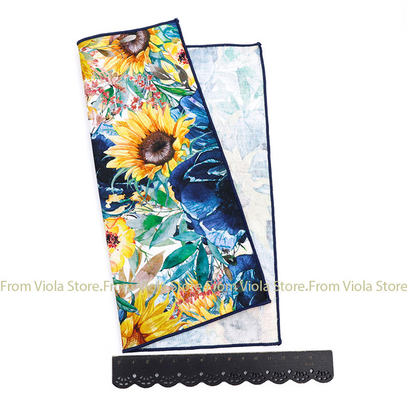 New Vintage Garden Oil Painting 23cm Handkerchief 100%Cotton Sunflower Women Men Wedding Party Suit Pocket Square Gift Accessory