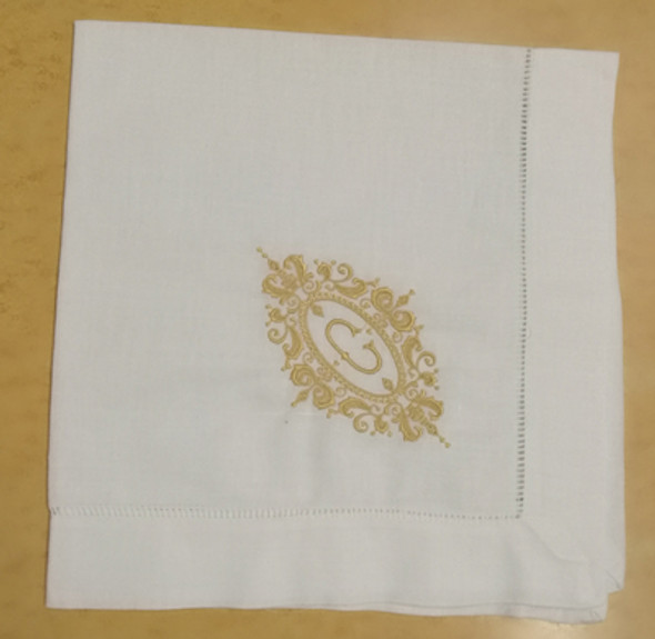 Set of 12 Fshion Monogrammed Dinner Napkins White linen Hemstitch Table Napkins 20"x20"Ladder Embroidered Initial C Tea Napkins