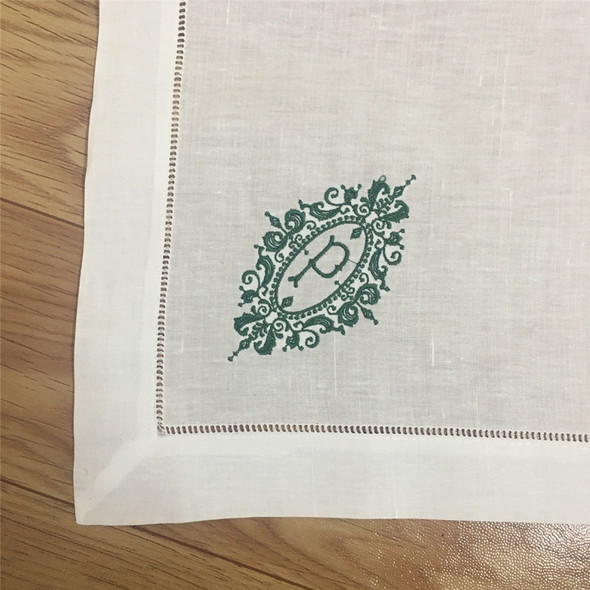 Set of 12 Fshion Monogrammed Dinner Napkins White linen Hemstitch Table Napkins 20"x20"Ladder Embroidered Initial P Tea Napkins