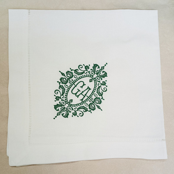 Set of 12 Fashion Monogrammed Dinner Napkins Hemstitch Linen Table Napkins 20"x20"Ladder Embroidered Initial GA Together