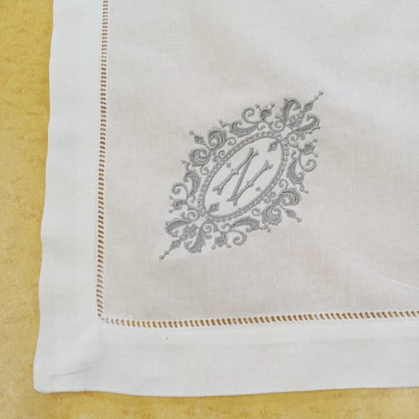 Set of 12 Monogrammed Dinner Napkins White Hemstitch Table Napkin 20"x20"Ladder Color Embroidered Initial N Tea Napkins