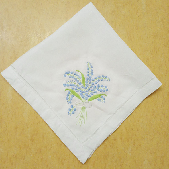 Set of 12 Handkerchiefs Fabric linen Hemstitched Borde Table Napkin Ladder Embroidery Lily Flower Dinner Napkins 18x18/20x20inch