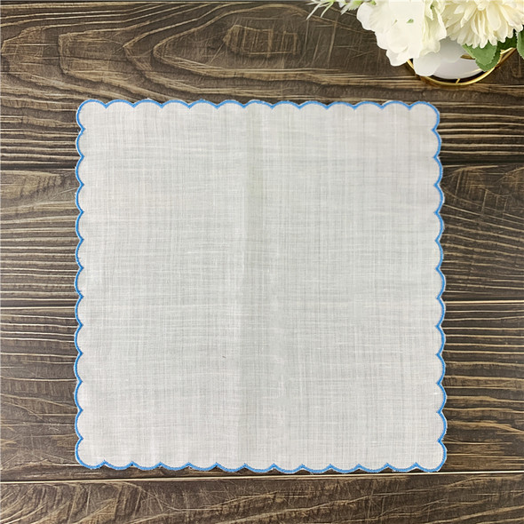 Set of 12 Home Textiles Wedding Handkerchiefs Ladies Handkerchief 100% Linen Color embroidered Scalloped Edge Hankies 30*30 CM