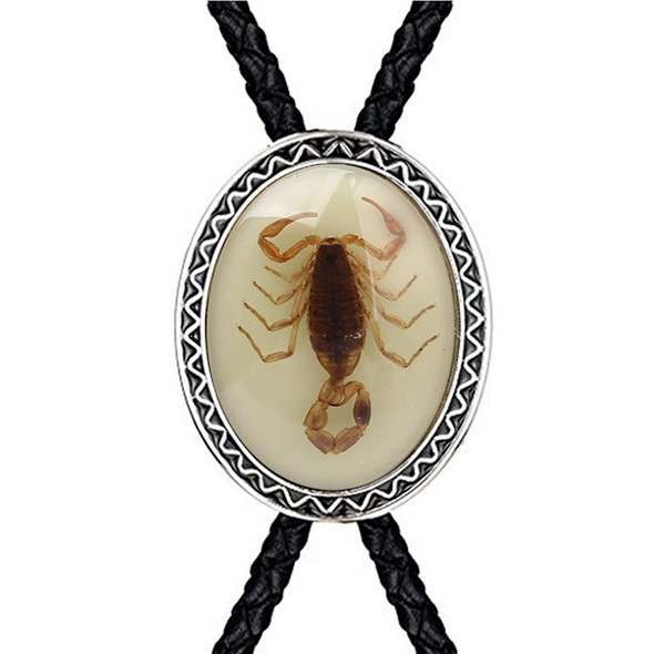 Handmade Bolo tie- Unique Luminous Stone Native American White 3D Scorpion Animal Bolo tie for Men