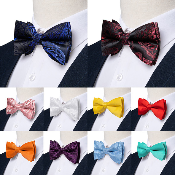 Blue Red White Paisley Pre Tie Bow Tie for Men Purple Orange Solid Groom Accessories Wholesale Bowknot Butterfly Handkerchief