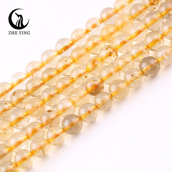 Zhe Ying Clear Rutilated Quartz Beads Round Natural Gemstone Beads for Bracelet Making Diy Jewelry Accessories