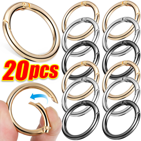 20pcs Metal O Ring Spring Clasps for DIY Jewelry Openable Round Carabiner Keychain Bag Clips Hook Dog Chain Buckles Connector