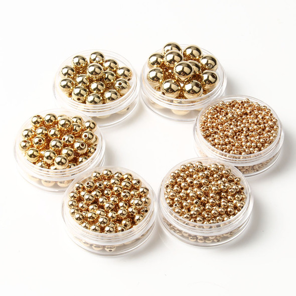3/4/6/8/10/12mm Round Spacer Beads CCB Gold Silver Color Smooth Loose Ball Beads for Bracelet DIY Jewelry Making Accessories