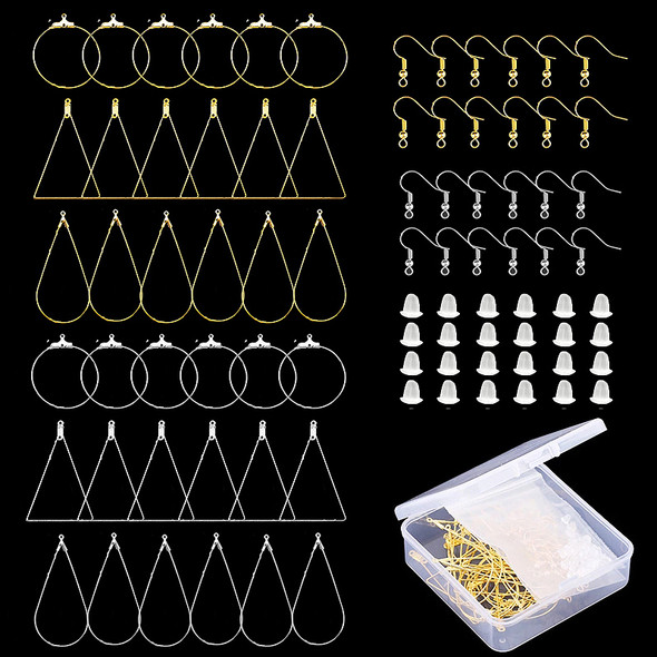 20-108PCS Earring Kit DIY Jewellery Making Supplies Silver Gold Color Copper Hoops Earrings Set with Storage Box Ear Hooks
