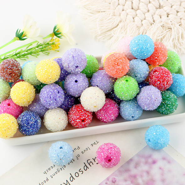 16/18/20mm Resin Ball Round Acrylic Bead Sugar Sand Pasting Process Fashion For Jewelry Making DIY Handmade Bracelets Accessorie