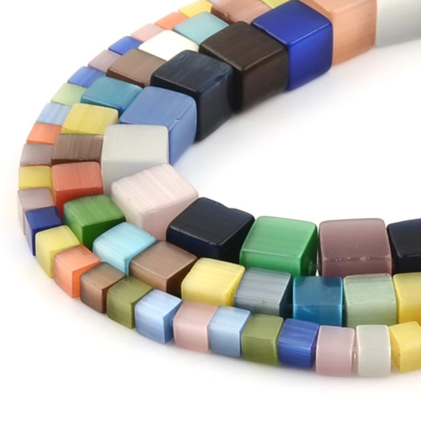 0.4cm/0.5cm/0.6cm/0.8cm Cat Eye Beads Bracelet Colorful Square Beads Natural Opal Stone Beads For Jewelry Making DIY Accessories