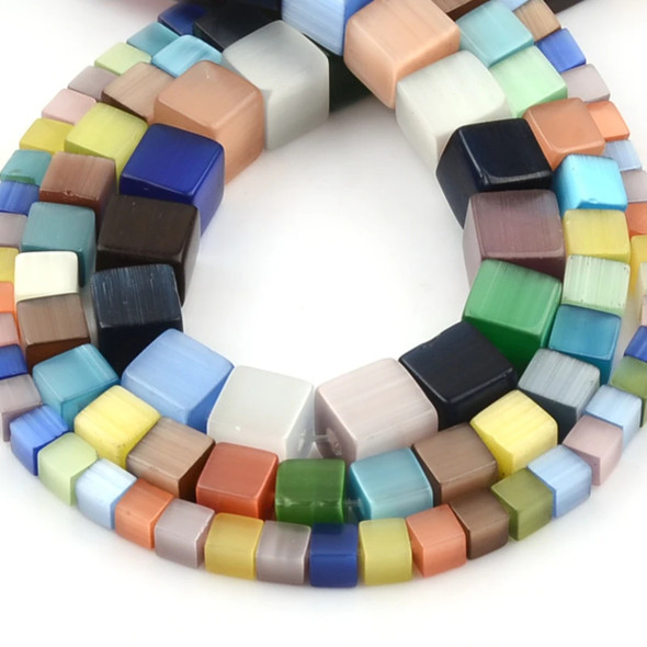 0.4cm/0.5cm/0.6cm/0.8cm Cat Eye Beads Bracelet Colorful Square Beads Natural Opal Stone Beads For Jewelry Making DIY Accessories