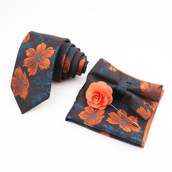 Flower Pattern Ties Polyester Handkerchief Bow Ties Brooch Set Neckties For Groom Business Wedding Party Shirt Accessories Gifts