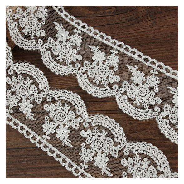 5Yards Embroidered Milk Silk Lace Fabric Trim Lace Fabric DIY Wedding Clothing Cuff Collar Sewing Handmade Craft Materials