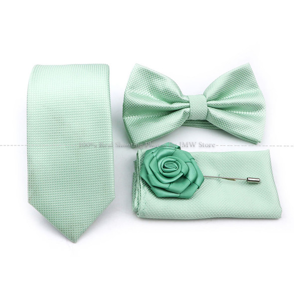 Hot Sale Sage Green Tie Set Polyester Necktie Bowtie Cufflink Brooch Cufflinks For Groom Suit Wedding Cravat Shirt Accessory