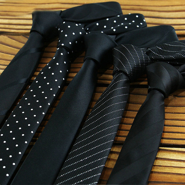Black Colors Skinny 5CM Men's Necktie Polyester Silk Ties For Man Striped Dots Solid Jacquard Cravat Business Party Corbatas