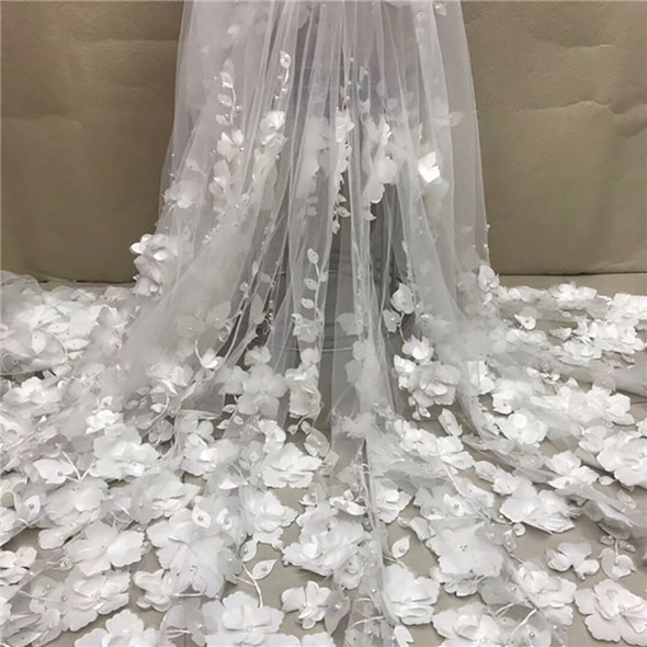 White 3D Beads Lace Fabric High Quality Mesh Embroidery Applique Tulle Nigerian Party Lace Fabrics For Bridal LY1355