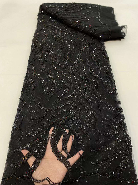 Black African Sequins Lace Fabric 2023 5 Yards High Quality French Nigerian Groom Lace Fabric For Sewing Dress Wedding Party