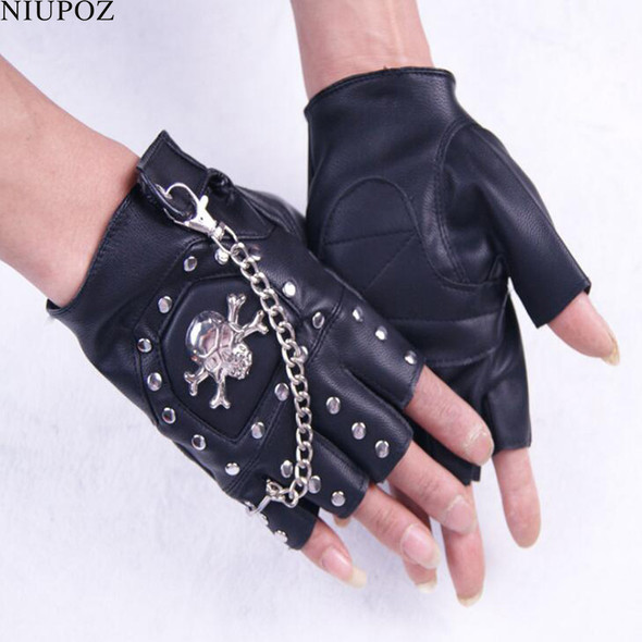 New Cool Skull Men Women Half Finger Leather Punk Gloves Unisex Semi-finger Dance Gloves Tactical Bike Fingerless Gloves S31