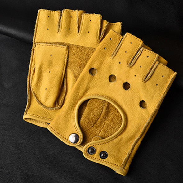 Leather Gloves Men's Half Finger Fitness Sports Driving Anti-skid Strong Wear-resistant Driving Retro Motorcycle Sheepskin Glove