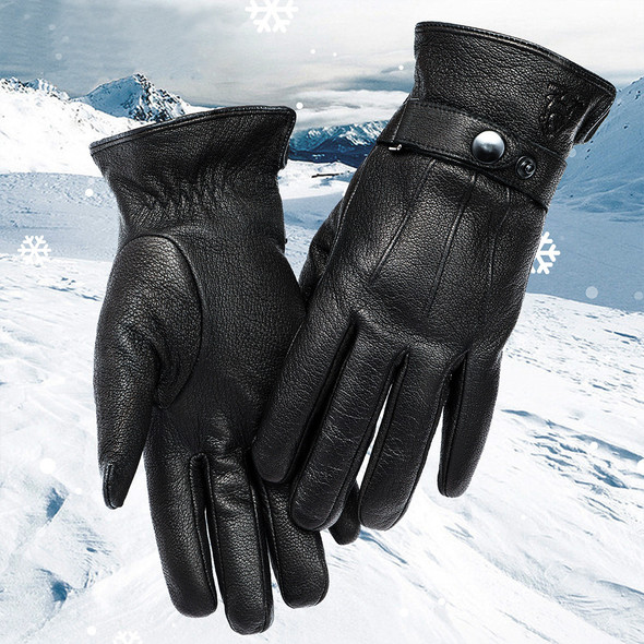 Keep Warm Men's Leather GlovesTo Drive Outdoor Motorcycle Genuine Driving Deer Leather Gloves Men Winter Apparel Accessories