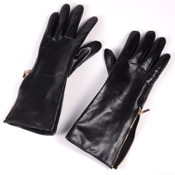 Guantes Men Arm Warmers Long Gloves Male Genuine Leather Golden Zipper 30/40/50 cm Mittens Hommer Opera Histrionics Winter Luvas