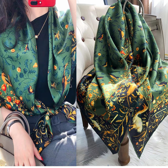 Coffee Gold 100% Mulberry Silk Women's Scarf Bandana Fashion Plaisley Style Square Scarves Hijabs Winter Brand Headscarf Foulard