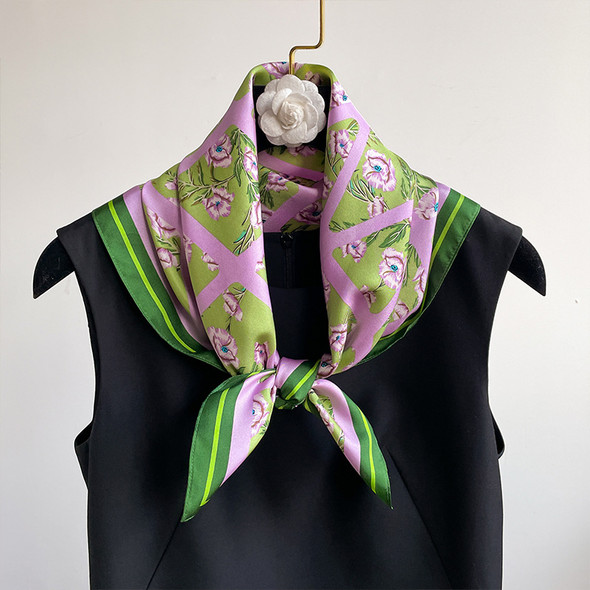 Hangzhou Silk 100% Mulberry Silk 70cm Purple Fragmented Flower Small Square Scarf Paired with Shirt Thin Scarf