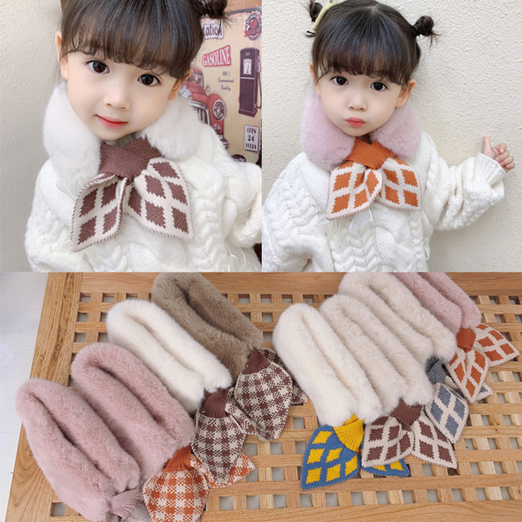 New Soft Plush Baby Girl Scarf Winter Cute Plaid Thick Warm Faux Fur Girls Scarves Bows Neck Warmer Neckerchief Children Kid