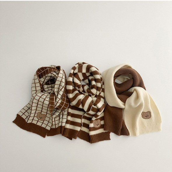 deer jonmi Korean Style New Winter Children Knitted Scarves Cartoon Embroidery Striped Plaid Toddlers Kids Warm Shawl