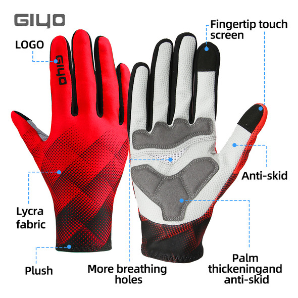 Giyo Winter Thermal Cycling Gloves Touch Screen Men Women MTB Bike Long Gloves 5-20℃ Autumn Sports Warm Mittens Non-slip
