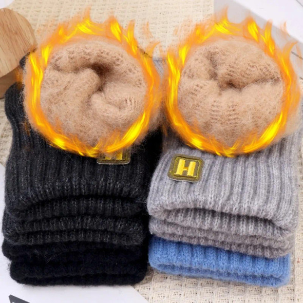 Knitted Thick Thermal Half Finger Gloves Women Men Winter Outdoor Warm Wool Driving Fingerless Glove Touchscreen Mittens