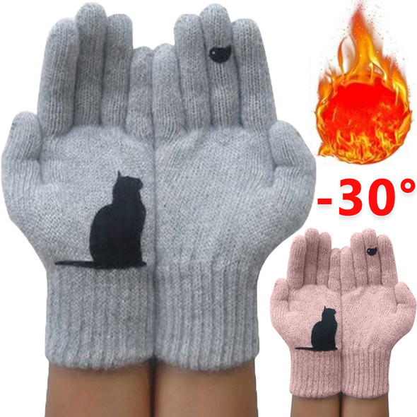 Women Faux Wool Gloves Cartoon Cat Bird Autumn Winter Thicken Knit Warm Gloves Cashmere Cute Fashion Outdoor Cycling Gloves